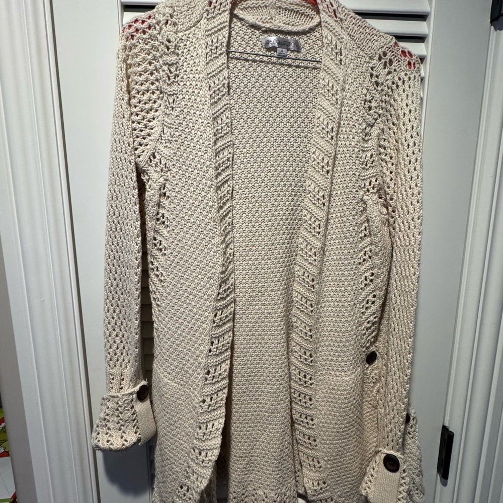 DE Collection Cream Open-Knit Button-Cuff Cardigan